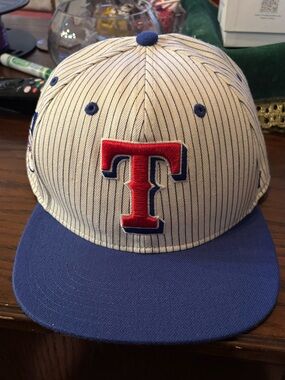 Texas Rangers 47 Brand Pinstripe Snapback Hat American League Patch MLB Cap